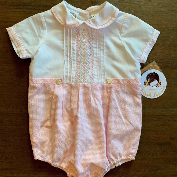 New Girls Smocked Pink Gingham Check Bubble 2 3